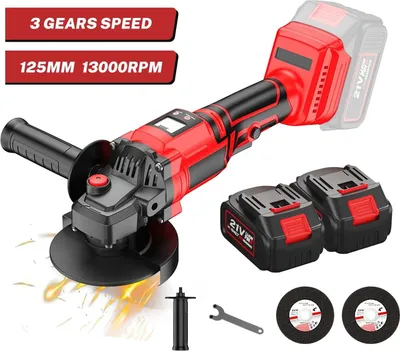 Produktbild von Akku Winkelschleifer 125 mm - Winkelschleifer - Bürstenloser Motor - 2 Akkus - Drehzahl regelbar - Digitaldisplay - EU Stecker - Rot