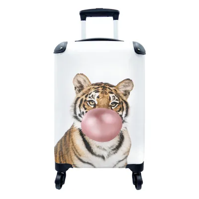Produktbild von MuchoWow® Koffer Handgepäck Trolley Rollkoffer Kleine Reisekoffer mit 4 Rollen - Tiger - Tiere - Kaugummi - Junge - Mädchen - Kind - Cabin Size < 55x40x23 cm & 55x40x20 cm - Kinderkoffer - Kabinenkoffer - Boardgepäck - Reise-Box - Reisekoffer - Reisegepäck - Koffer mit Bild - Trolley für Kinder