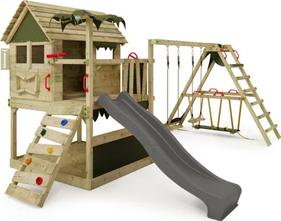 Image de Structure d'escalade Fatmoose TikaTaka Town XXL avec module de surf et toboggan, couleur anthracite