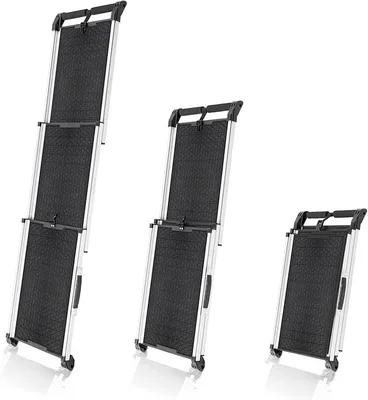 Imagen del producto de Rampa para perros, plegable y telescópica, de aluminio, ideal para perros grandes. Escalera estable para perros, apta para coches y SUVs. Antideslizante, con laterales reflectantes. Rampa para perros, con capacidad de carga de 90 kg. Incluye clip de sujeción. Color:
