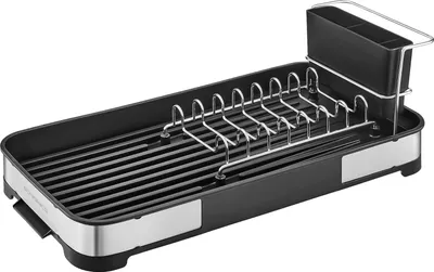 Produktbild von Edelstahl-Abtropfgestell mit Ablauflache und Besteckhalter silber-schwarz