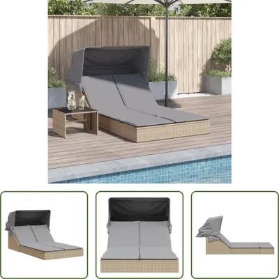 Produktbild von The Living Store Doppel-Sonnenliege mit Dach und Auflagen Beige Poly Rattan