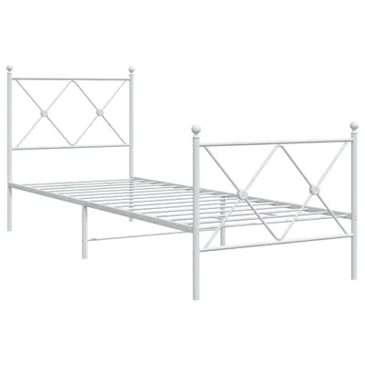 Image de Cadre de lit métal sans matelas avec pied de lit blanc 75x190cm