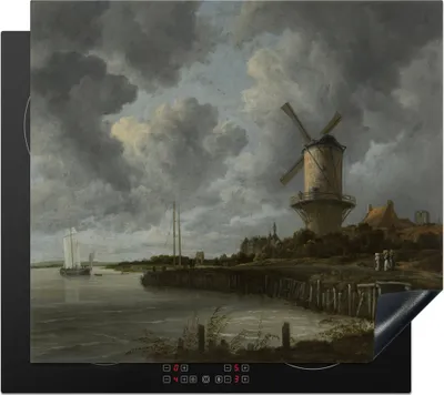Produktbild von KitchenYeah© Herdabdeckplatte Die Mühle in Wijk bij Duurstede - Gemälde von Jacob van Ruisdael , 59x51cm, Küche Deko, Glaskeramikkochfeld Herdabdeckung, Abdeckplatte fùr Kochfeld