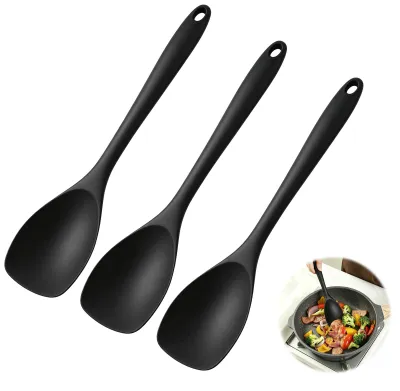 Silikon-Küchenlöffel, 3 Stück, 28,5 cm, schwarz, hitzebeständig