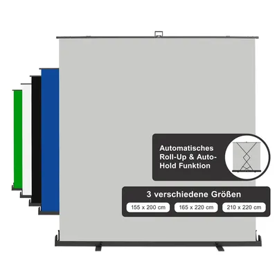 Produktbild von Walimex pro Roll-up Panel Hintergrund grau 210 x 220 cm, Fotohintergrund mit Transportbox, Hintergrundsystem für Fotostudio, knitterfreie Fotoleinwand ideal für Portraits und dezente Lichtakzente