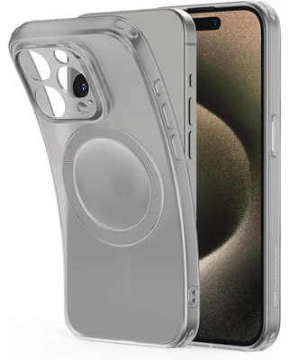 Productafbeelding van Beschermhoes voor iPhone 15 Pro, transparante siliconen hoes met MagSafe, schokbestendig, dun, bestand tegen vergeling, transparant, TPU, grijs