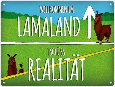 Produktbild von Willkommen im Lamaland Metallschild XXL mit Lama Motiv Schild Blechschild