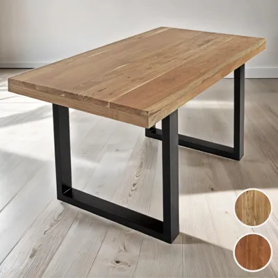 Produktbild von Esstisch 120 x 80 cm Rio, Esszimmertisch naturfarben, Akazienholz massiv, U-Gestell aus Metall Schwarz, gerade Kanten