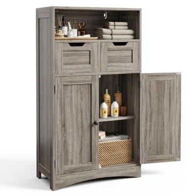 Immagine prodotto di Mobiletto da bagno MDF - 2 cassetti - Ripiani regolabili - Bianco - 60 x 30 x 108 cm