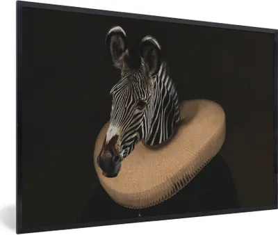 Produktbild von MuchoWow® Gerahmtes Poster Gemälde - Zebra - Alte Meister 90x60 cm - Poster mit Schwarzem Bilderrahmen Wandposter Rahmen Foto Bilder - Fotorahmen - Foto-Plakat