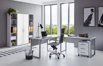 Produktbild von BMG Möbel Homeoffice Büromöbel Komplettset Office Edition Set 3 in lichtgrau / weiß matt  Germany
