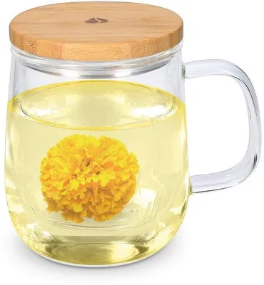Productafbeelding van Famanu theekop met filter - 500 ml - bamboe deksel - borosilicaatglas