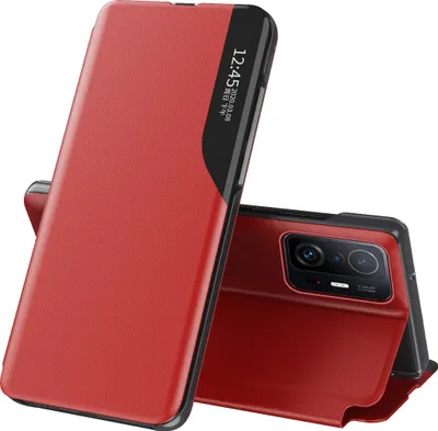 Produktbild von Xiaomi Mi 11T / Mi 11T Pro Hülle, Smart View Fenster Flip Stand Cover Kunstleder Schutzhülle für Xiaomi Mi 11T / Mi 11T Pro Rot