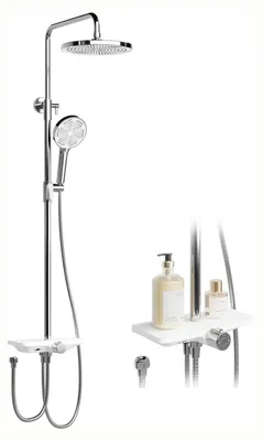 Produktbild von Duschsäule Set, Multifunktionale Handbrause und Kopfbrause, Edelstahl, Silber