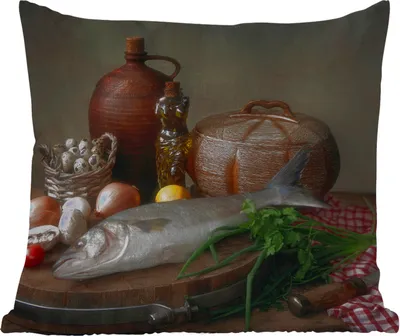 Produktbild von MuchoWow® Outdoor Kissen - Rustikal - Fisch - Stilleben - Gemüse - Kräuter - 60x60 cm - Wetterfest - Lounge Kissen - Dekoration - Schlaf Kissen