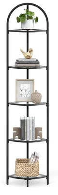 Produktbild von Eckregal 5 Ebenen - Bücherregal - Gehärtetes Glas - Metallrahmen - Freistehend - Für Wohnzimmer - Gold