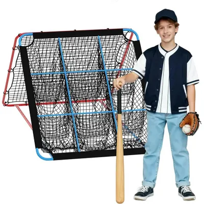 Immagine prodotto di Rete da allenamento per baseball e softball - Rebounder/rete da lancio - Design 2 in 1 - Zona di strike a 9 quadranti - Angolo regolabile - 152 x 131 cm