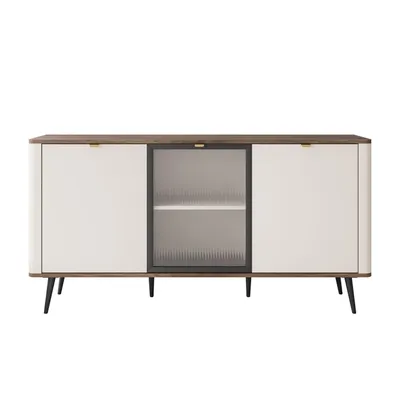 Produktbild von Kommode auf Füßen AUTUMN 2D1W mit Glasfront, Kaschmir / Nussbaum