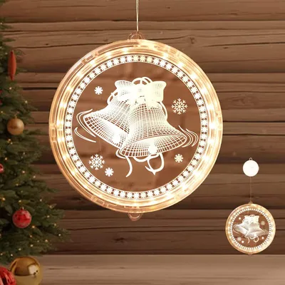3D-Weihnachtshängelampe mit Saugnapf, batteriebetrieben, warmweiß, 16 cm