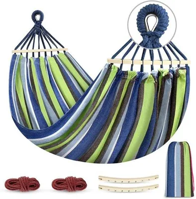 Produktbild von Famanu Hängematte für den Außenbereich - Komfortable Camping- und Gartenhängematte - Tragfähigkeit 250 kg