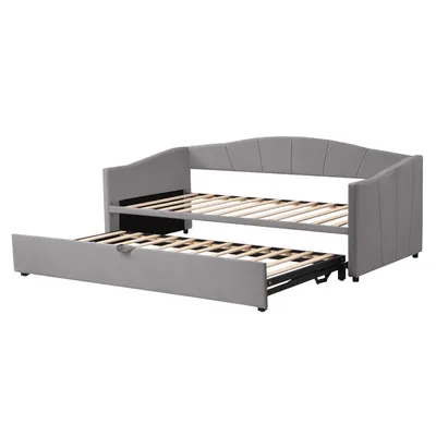 Produktbild von Schlafsofa mit Bettfunktion und Lattenrost, 90x200cm/180x200cm, Polsterbett, Ausziehbett, Samtbezug