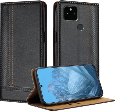 Obrázek produktu pro Pouzdro pro Google Pixel 5A kožené flipové pouzdro s funkcí stojánku černé