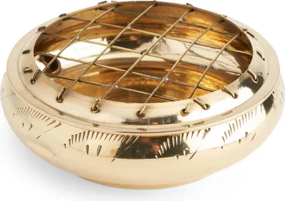 Produktbild von Ø8cm Netzräuchergefäß Messing gold Weihrauchgefäß für Räucherkohle mit Gravur