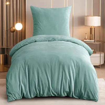 Productafbeelding van Bettenset, 155x220 cm, 2-delig, lichtgroen, microvezel-fleece, met rits