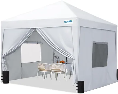 Produktbild von Quictent Pavillon 3x3 mit 4 Seitenteilen, Faltpavillon mit Entlüftung Wasserdicht Stabil, Gartenpavillon mit 4 Sandsäcke und Rollentasche, weiß