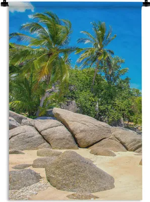 Produktbild von MuchoWow® Wandteppich Wandbehang Strand - Tropen - Meer - Pflanzen 90x135 cm Tapisserie Dekoration Wandtuch - Baumwolle - Wandskulptur