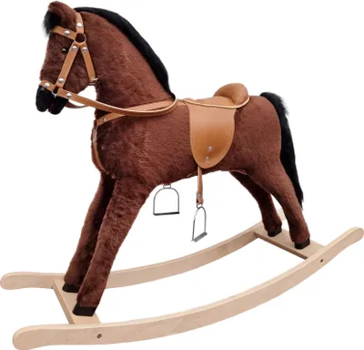 Produktbild von Großes Schaukelpferd tolles Geschenk Plüschpferd Holzpferd braun 96-112