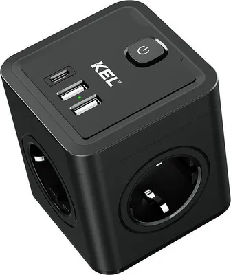Image de Adaptateur de prise avec 4x 230V Schuko prises 2x USB-A 1x USB-C noir
