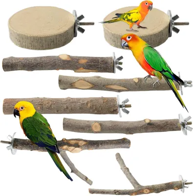 Imagen del producto de Juego de perchas para pájaros, de 8 piezas, hechas de madera natural, con diferentes formas y tamaños, ideales para periquitos