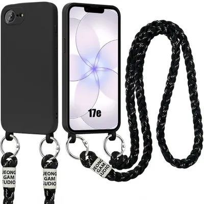 Image de Coque pour iPhone 17e, Silicone Souple Anti-Rayures Antichoc avec Cordon Noir