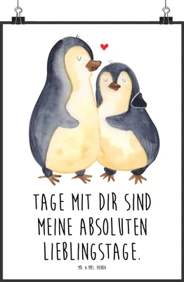 Produktbild von Mr. & Mrs. Panda Bild Pinguin umarmen DIN A0 - Weiß - Geschenk, Plakat, Hochzeit, Hochzeitstag, Deko, drucke, Hochzeitsgeschenk, wanddeko, Kunstdruck
