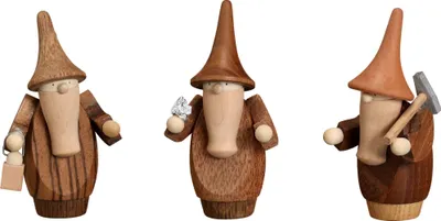 Produktbild von Seiffener Volkskunst - Miniatur, Berggnome, Edelholzausführung, 3er Set, 8 cm