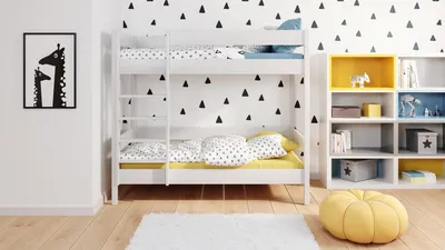 Produktbild von Etagenbett 180x90 Kinderbett mit Rausfallschutz & Lattenrost weiß 90 x 180 für Mädchen und Jungen Massivholz Kiefer und MDF Möbelplatte,