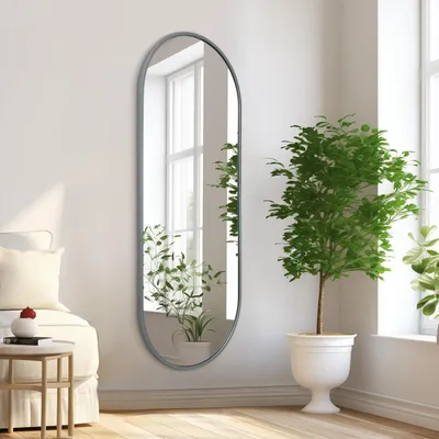 Immagine prodotto di Specchio da bagno ovale, 120x40 cm, specchio a figura intera con cornice in metallo, colore grigio