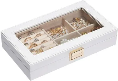 Produktbild von Schmuckdokumentenhalter - Schmuckorganizer - Weiß - Glasdeckel