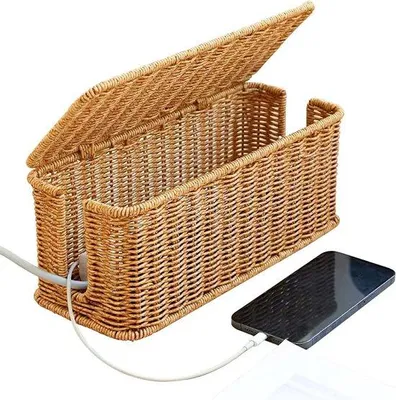 Produktbild von Famanu Kabelorganizer Handgefertigte Kabelbox mit Deckel - Organizer für Steckdosen und Kabel - Braun
