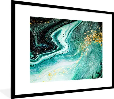 Produktbild von MuchoWow® Gerahmtes Poster Marmoroptik - Blau - Gold - Glitzer - Luxus - Marmor 80x60 cm - Poster mit Schwarzem Bilderrahmen Wandposter Rahmen Foto Bilder - Schlafzimmer-Dekorationen - Fotoposter