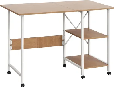 Produktbild von Klapptisch Schreibtisch Beistelltisch Bürotisch Mobiler Computertisch mit Rollen MDF Natur 107 x 55 x 76 cm