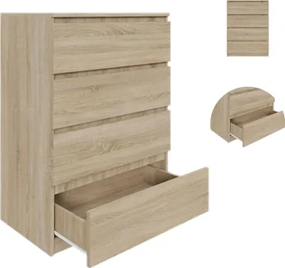 Produktbild von YUMEBLY | Kommode BASIC mit 4 Schubladen, 71x97x40 cm – Praktischer Schrank/Regal für Wohnzimmer, Schlafzimmer und Büro | Sonoma-Eiche