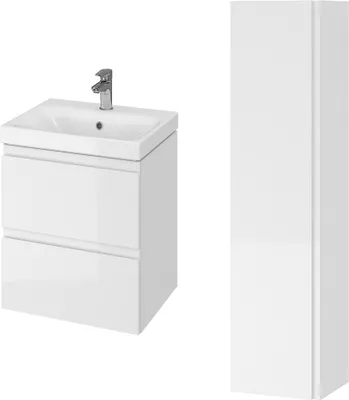 Produktbild von BADLAND Badmöbel Set MODUO 50 Waschbecken-Unterschrank, Hochschrank 160x40x34, Türen mit Spiegel, Weiß