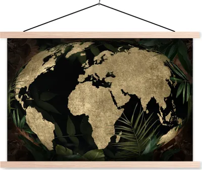 Produktbild von MuchoWow® Textilposter Weltkarte - Pflanzen - Vintage 60x40 cm mit holzfarbenen Rahmen - Bilder