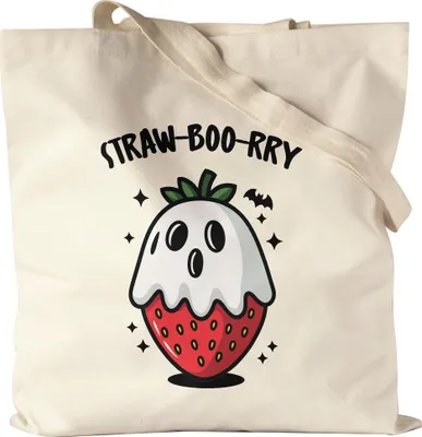 Produktbild von Straw-Boo-rry Erdbeermotiv Jutebeutel Geschenkidee Halloween Zombie Geist