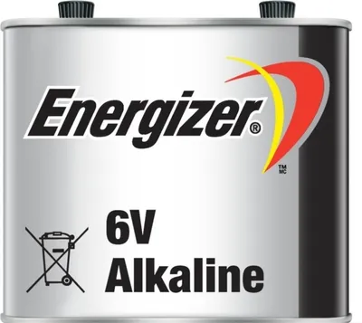 A studio shot of an Energizer 6V alkaline battery.