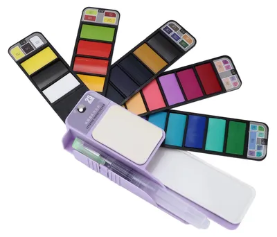 Immagine prodotto di Set di colori ad acquerello, portatile, pieghevole, a ventaglio, 25 colori, da viaggio, con pennello ad acqua per la pittura di graffiti