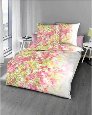 Produktbild von Kaeppel Mako-Satin Bettwäsche Wild Paradise Blumen 100% Baumwolle Reißverschluss Bettbezug Kissenbezug Bettgarnitur Bettwäsche-Set 155x220 cm Weiß